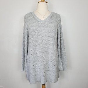 Style & Co Gray Crochet Look V-Neck Knit Pullover Sweater NEW NWT Size XL